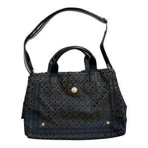 Tommy Hilfiger Black Signature Logo Canvas Shoulder Bag